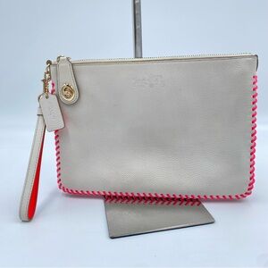 Coach Whipstitch Turnlock Large Wristlet in Chalk / Neon Pink 53329